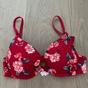 Victoria Secret PINK Red floral lace bra